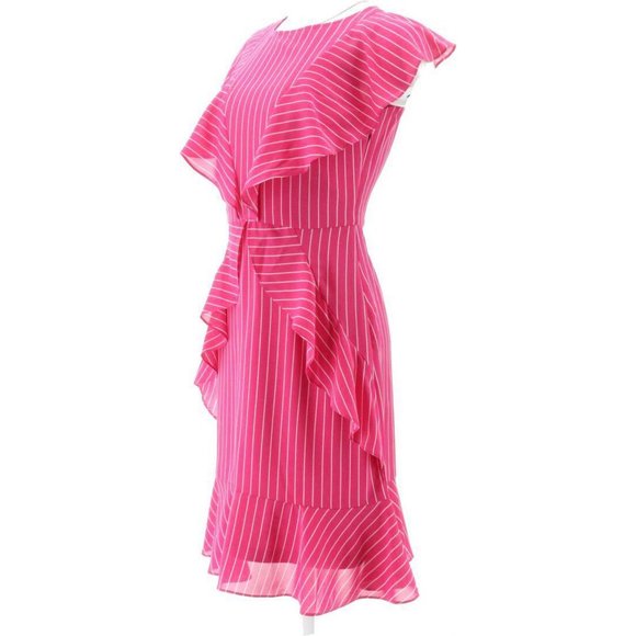 NWT DU JOUR SCOOP-NECK STRIPED RUFFLE DRESS VERY BERRY 12‎ - Picture 4 of 15